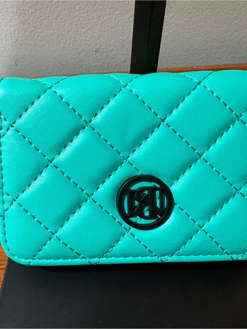 Badgley Mischka Quilted Turquoise Crossbody with Logo Emblem